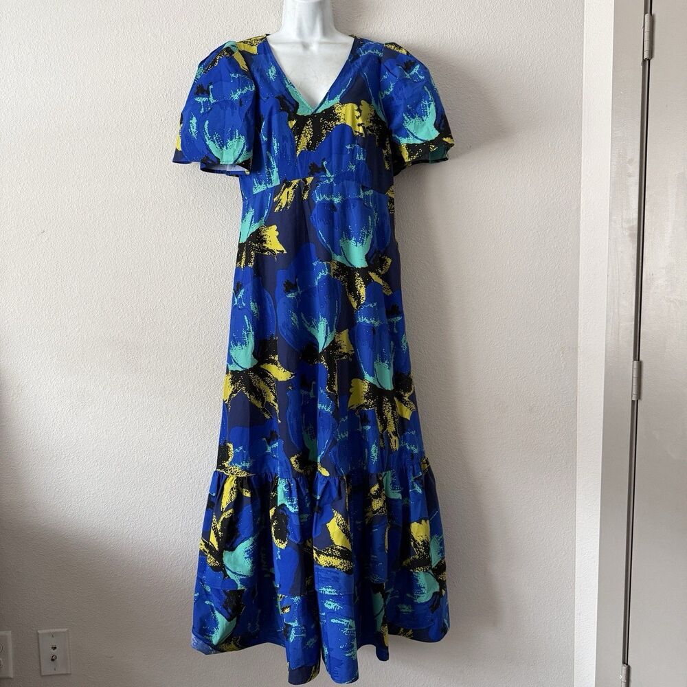 Christopher John Rogers Target Dress Blue Floral Tiered Skirt Puff Sleeve Size 4